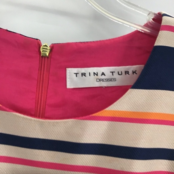 Trina Turk Nicci Stripe Twill Fit & Flare Dress Blue Pink  Career Size 6 - Picture 5 of 9